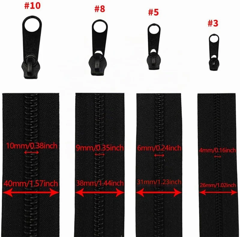 Amykite Endlosreissverschluss mit Zipper schwarz,10mm 10m Reissverschluss Meterware mit 20 Metall Sc