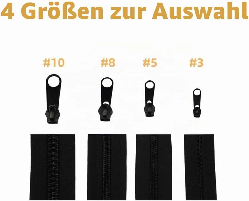 Amykite Endlosreissverschluss mit Zipper schwarz,10mm 10m Reissverschluss Meterware mit 20 Metall Sc