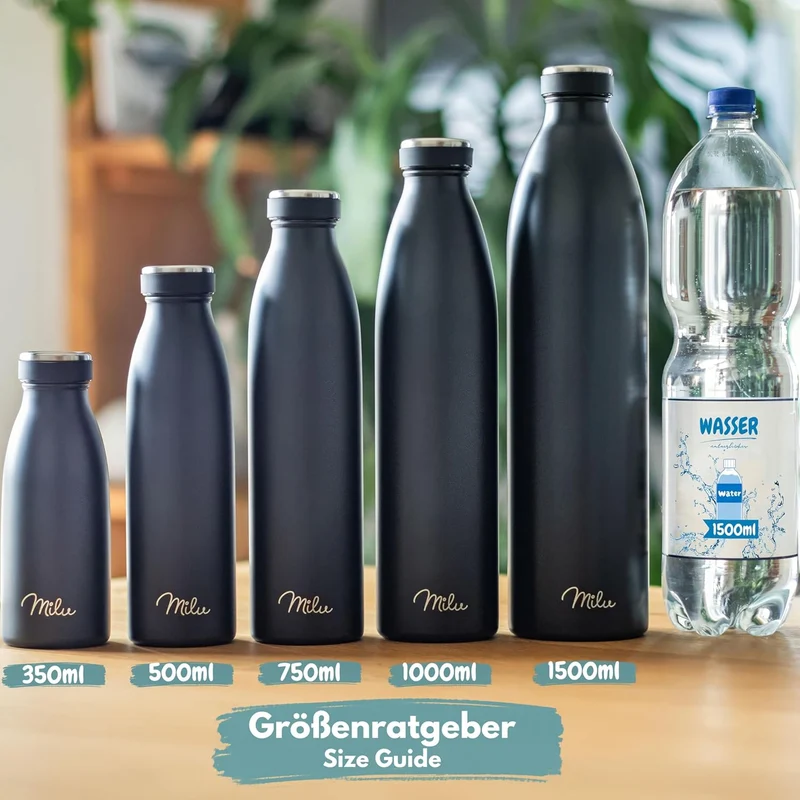 Milu Edelstahl Trinkflasche 350ml 500ml 750ml 1L 1,5L Thermosflasche, Isolierte Wasserflasche, Ausla