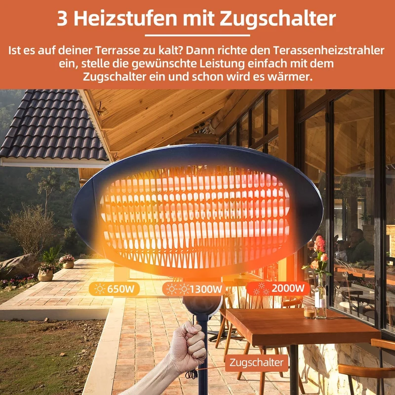 SHX Heizstrahler auf Standfuss 2000W SHX02HS2000, Freiflächenheizung, Terassenheizung, 3 Heizstufen,