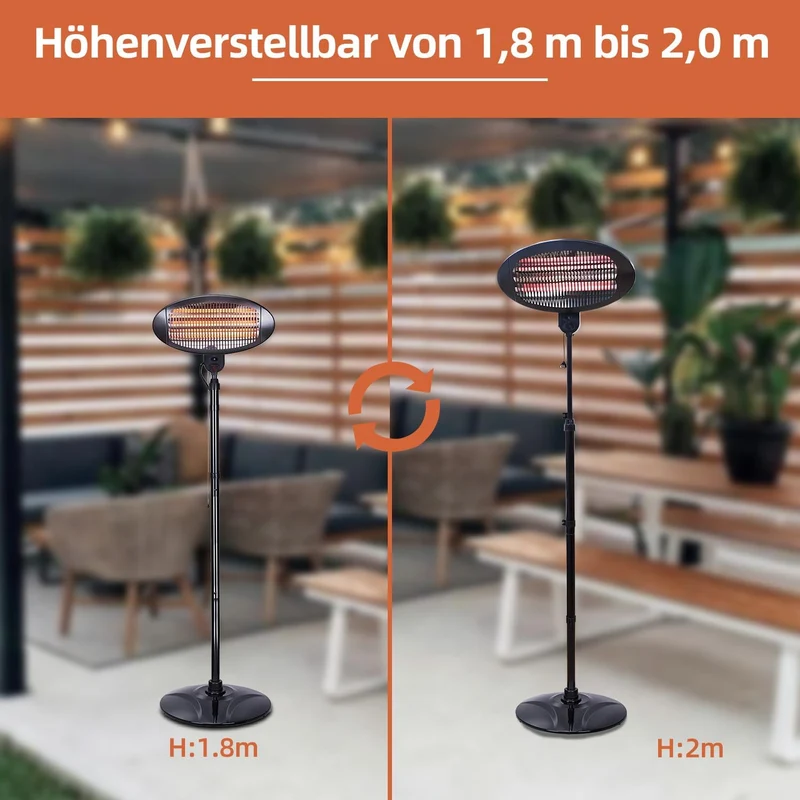 SHX Heizstrahler auf Standfuss 2000W SHX02HS2000, Freiflächenheizung, Terassenheizung, 3 Heizstufen,