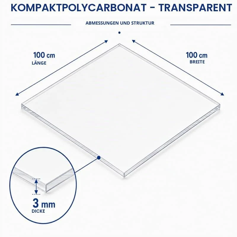 Ezooza Kompakte Platte aus Polycarbonat, 3 mm, transparent, 1000 x 1000 mm, gegen UV-Strahlen