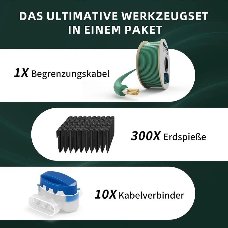 100M Universal Begrenzungskabel für Mähroboter + 300 Erdspiess + 10 Klemmenblöcke, HAUSPROFI Begrenz