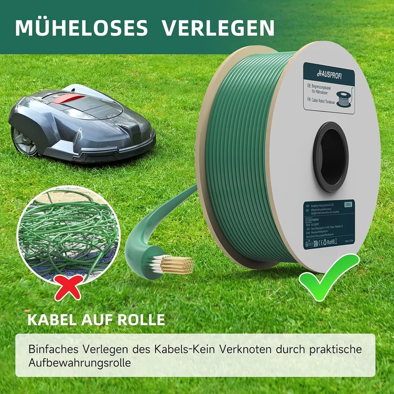 100M Universal Begrenzungskabel für Mähroboter + 300 Erdspiess + 10 Klemmenblöcke, HAUSPROFI Begrenz