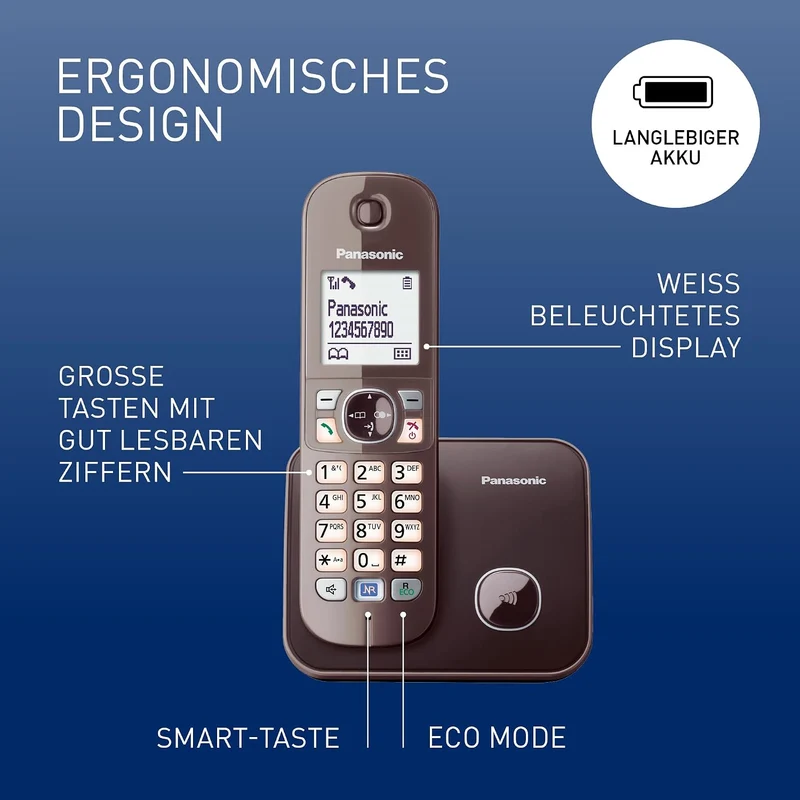 Panasonic KX-TG6811GA DECT Schnurlostelefon (strahlungsarm, Eco-Modus GAP Telefon, ohne Anrufbeantwo