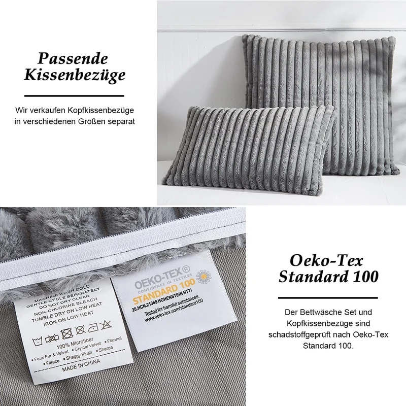 Lanqinglv Plüsch Bettwäsche 220x240 cm Dunkelgrau Flauschig Kunstfell Warme Winterbettwäsche Grau,Te