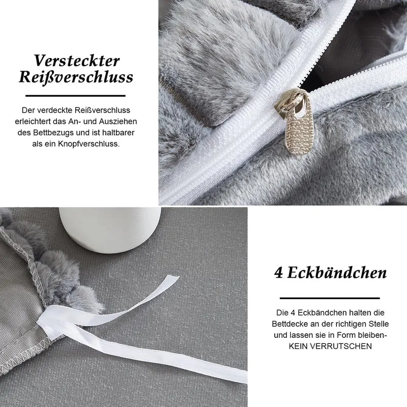 Lanqinglv Plüsch Bettwäsche 220x240 cm Dunkelgrau Flauschig Kunstfell Warme Winterbettwäsche Grau,Te