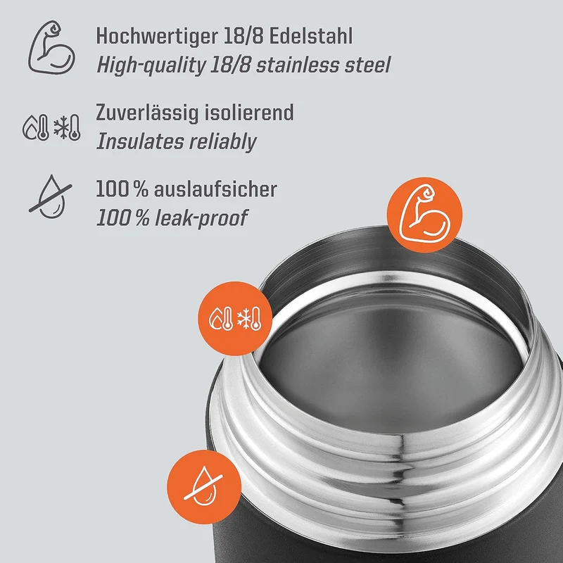 Esbit Thermobehälter Classic für Speisen - Warmhaltebehälter 500 ml in Schwarz - aus Edelstahl für w