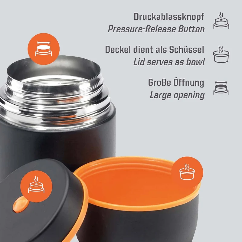 Esbit Thermobehälter Classic für Speisen - Warmhaltebehälter 500 ml in Schwarz - aus Edelstahl für w