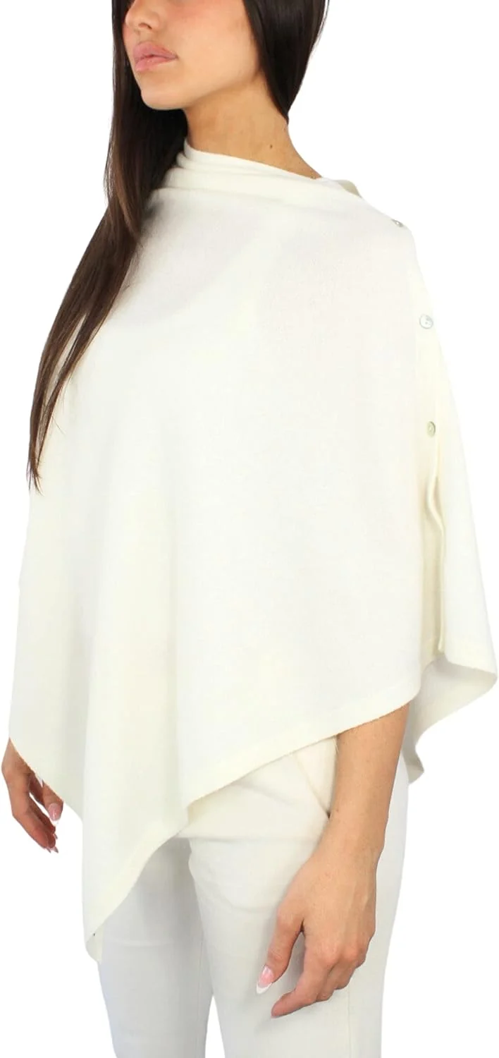 Win's Damen Poncho aus Kaschmirgemisch - Made in Italy Einheitsgrösse gebrochenes weiss, Einheitsgrö