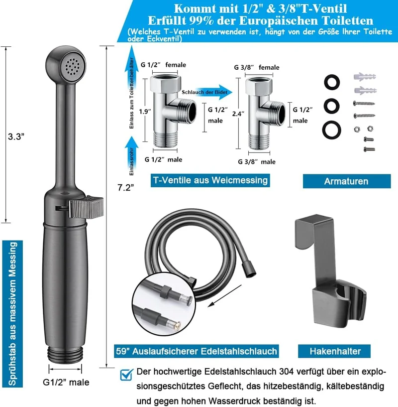 Bidet Handbrause Set SonTiy Toilette Bad Bidet Aufsatz Waschen Duschkopf mit Einstellbarem Druck &Ha