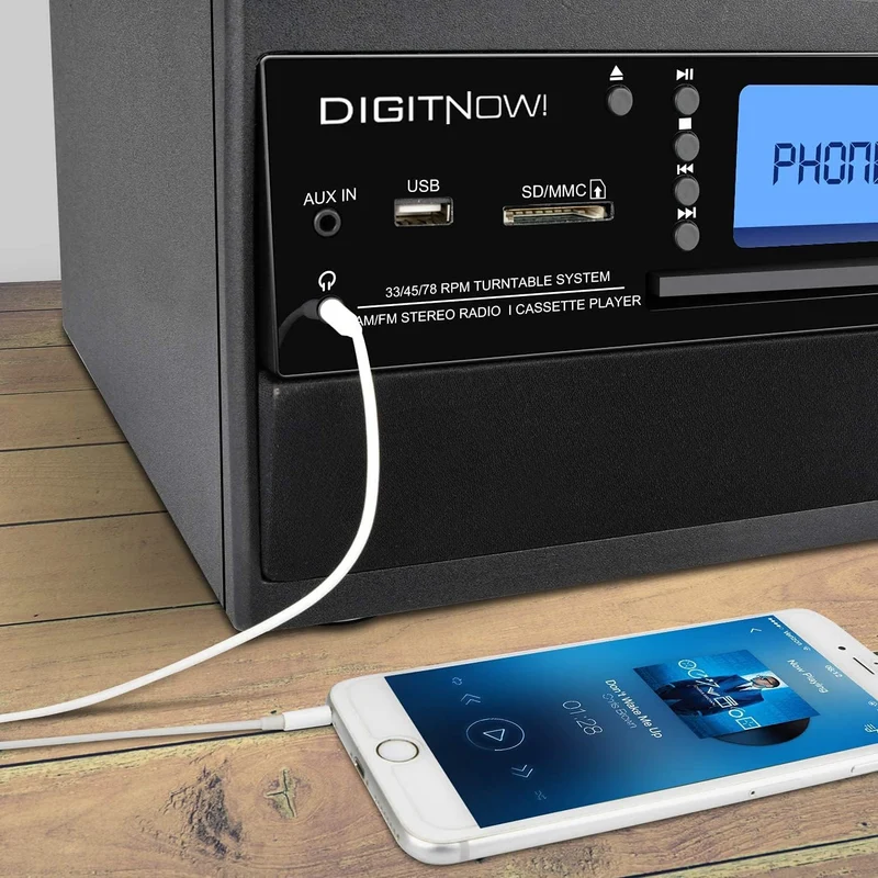 Bluetooth Plattenspieler mit Stereo Lautsprecher, LP Vinyl zu MP3 Konverter, 3 Geschwindigkeit Schal