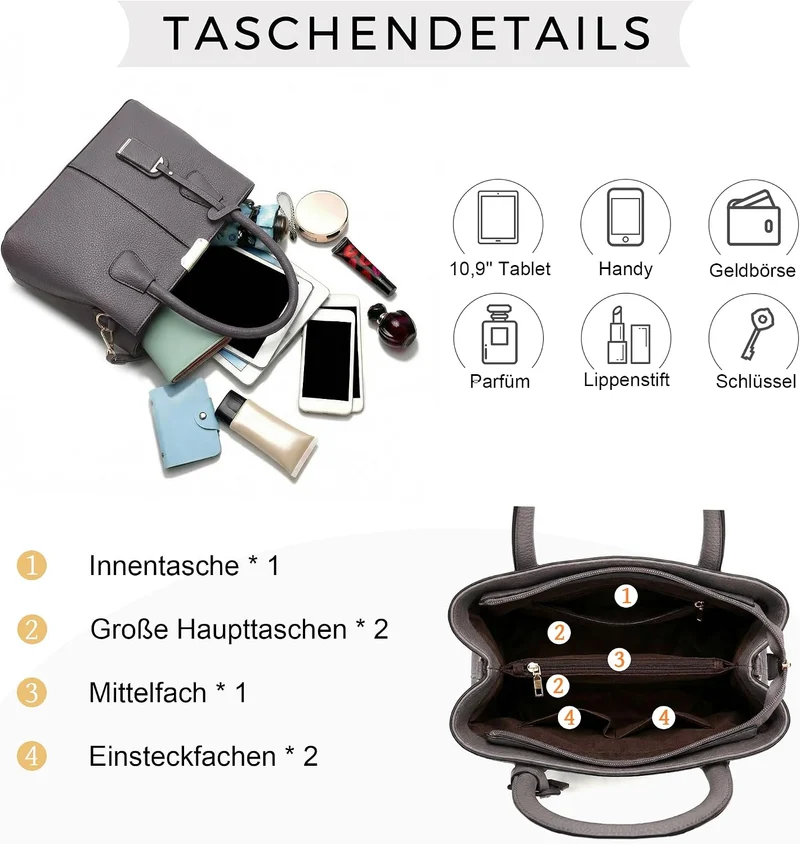VARLIVOO Elegant Damen Handtasche Schultertasche Frauen Umhängetasche Taschen Shopper Wasserdicht PU