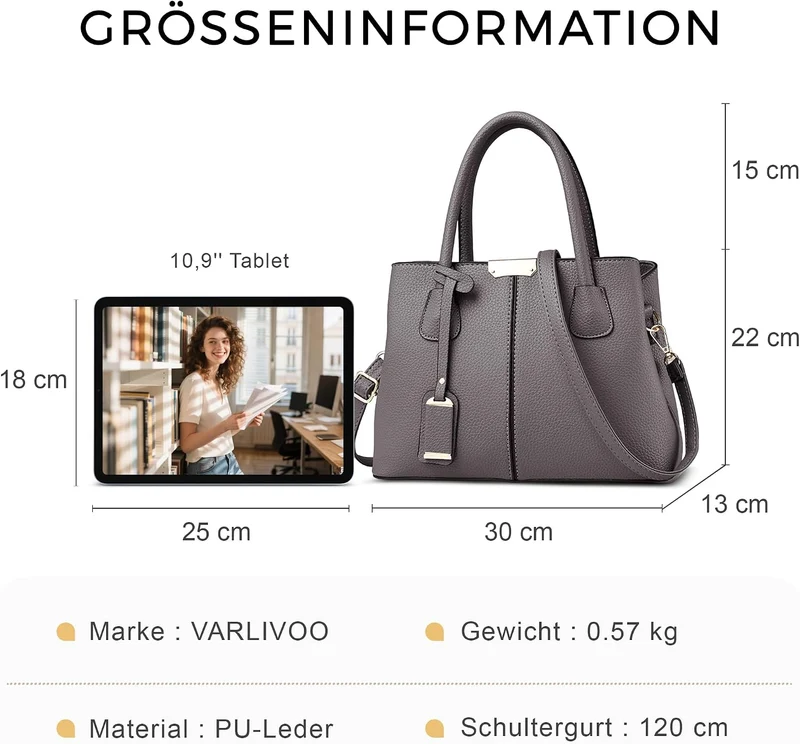 VARLIVOO Elegant Damen Handtasche Schultertasche Frauen Umhängetasche Taschen Shopper Wasserdicht PU