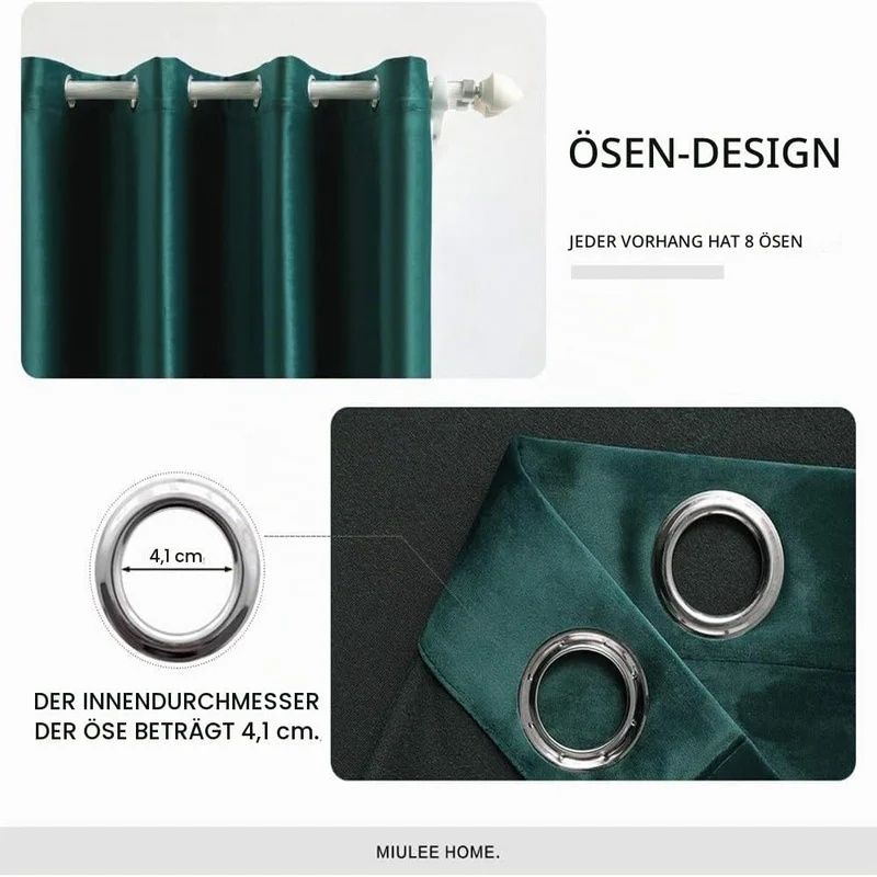 MIULEE Vorhang Samt Grün mit Ösen, Super Weich Samtvorhang für Deko Schlafzimmer Wohnzimmer, 2 Stück