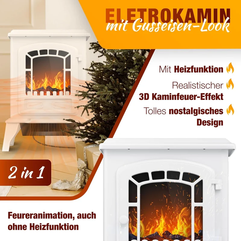 KESSER® Elektrokamin mit Heizlüfter & Fernbedienung 2000W Elektro Kamin Elektrischer Heizung LED Kam