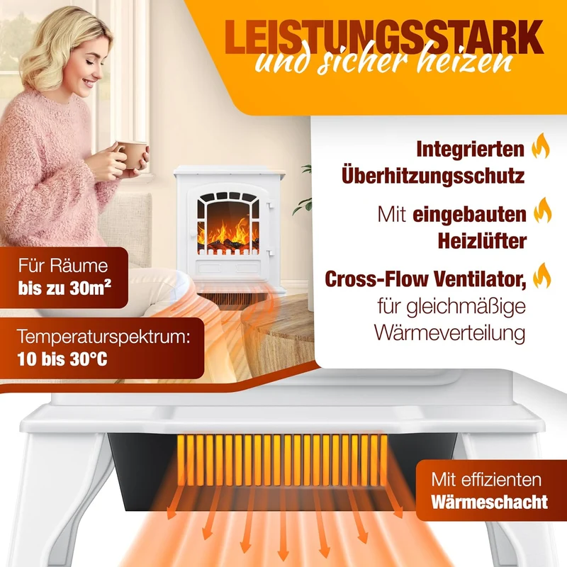 KESSER® Elektrokamin mit Heizlüfter & Fernbedienung 2000W Elektro Kamin Elektrischer Heizung LED Kam