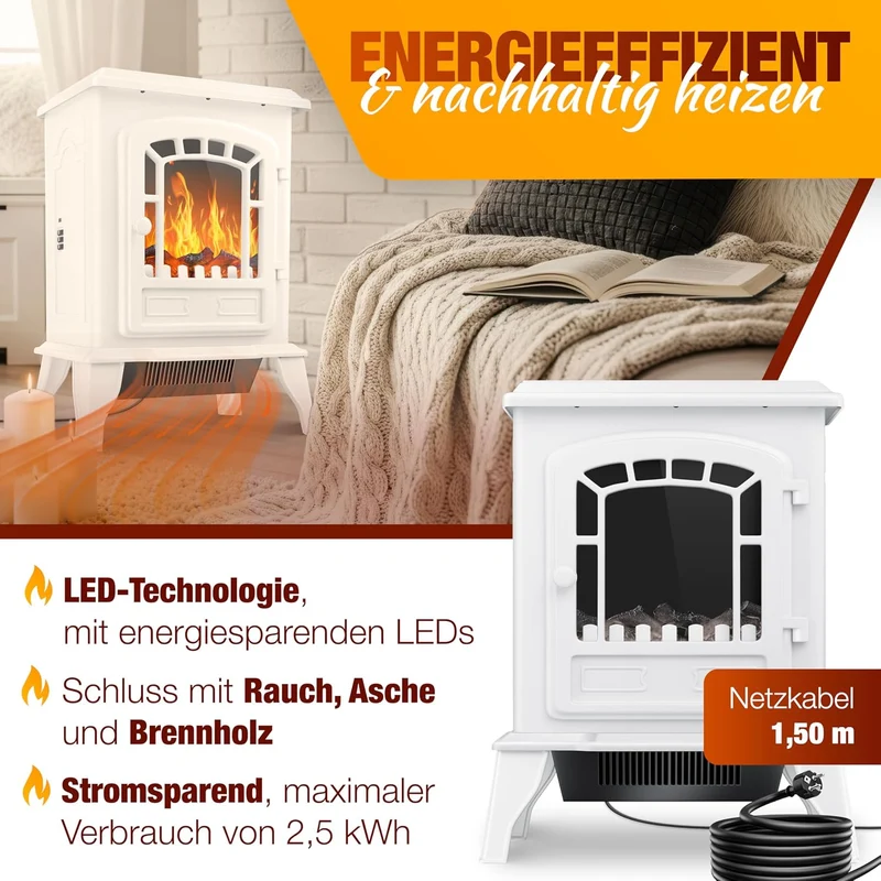 KESSER® Elektrokamin mit Heizlüfter & Fernbedienung 2000W Elektro Kamin Elektrischer Heizung LED Kam