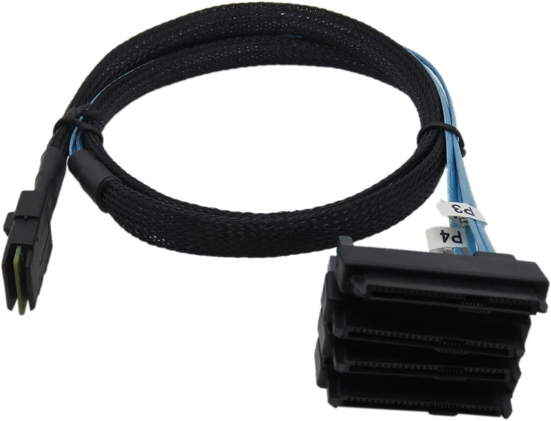 YIWENTEC Mini SAS 36 SFF-8087 to (4) SFF-8482 Connectors with SATA Power 0.5m, 0.5M