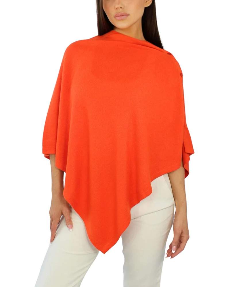 Win's Damen Poncho aus Kaschmirgemisch - Made in Italy Einheitsgrösse Orange, Einheitsgrösse Orange