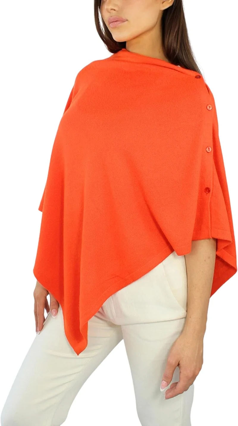 Win's Damen Poncho aus Kaschmirgemisch - Made in Italy Einheitsgrösse Orange, Einheitsgrösse Orange