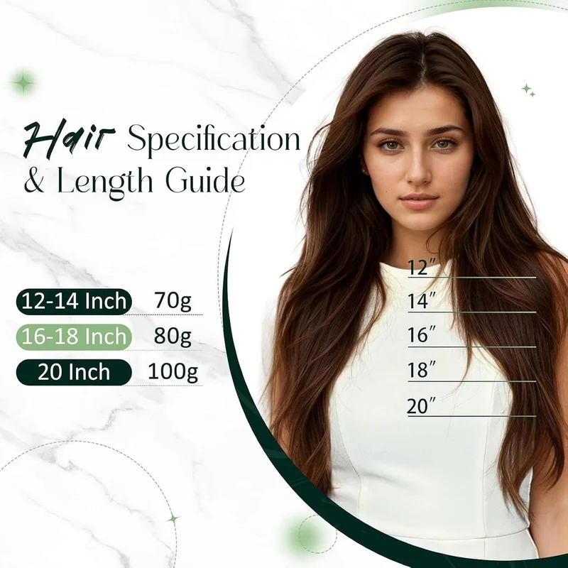 RUNATURE Remy Haarverlangerung mit Draht Extensions Echthaar mit Draht Hair Farbe Dunkelbraun 16 Zol