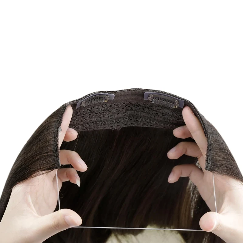RUNATURE Remy Haarverlangerung mit Draht Extensions Echthaar mit Draht Hair Farbe Dunkelbraun 16 Zol