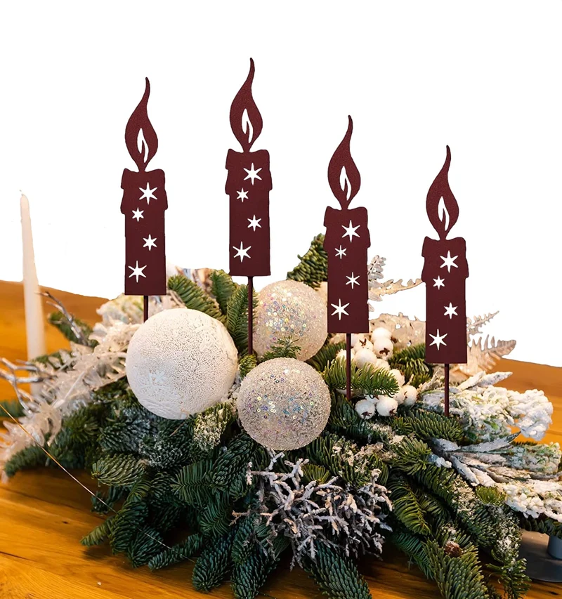 KRONLY 4 Stück Gartenstecker Kerze 24cm Roststecker Weihnachten Advent wetterfest Gartendeko Outdoor