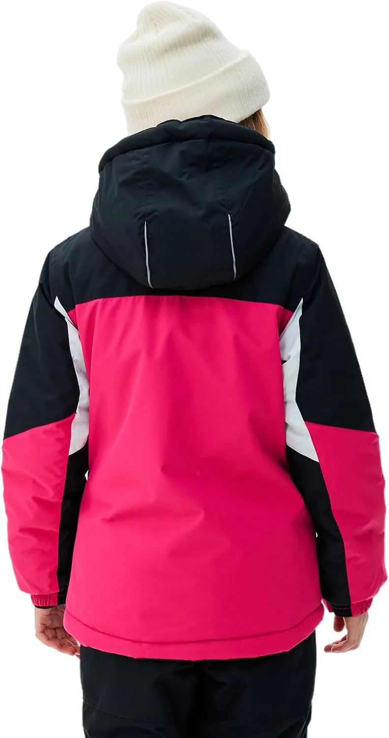 SMONTY Mädchen Skijacke, wasserdicht, warm, mit Kapuze, Schnee-Wintermantel für Kinder 116-122 Rosa,