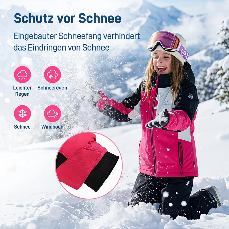 SMONTY Mädchen Skijacke, wasserdicht, warm, mit Kapuze, Schnee-Wintermantel für Kinder 116-122 Rosa,