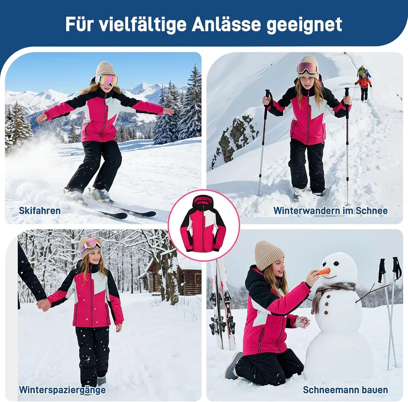 SMONTY Mädchen Skijacke, wasserdicht, warm, mit Kapuze, Schnee-Wintermantel für Kinder 116-122 Rosa,