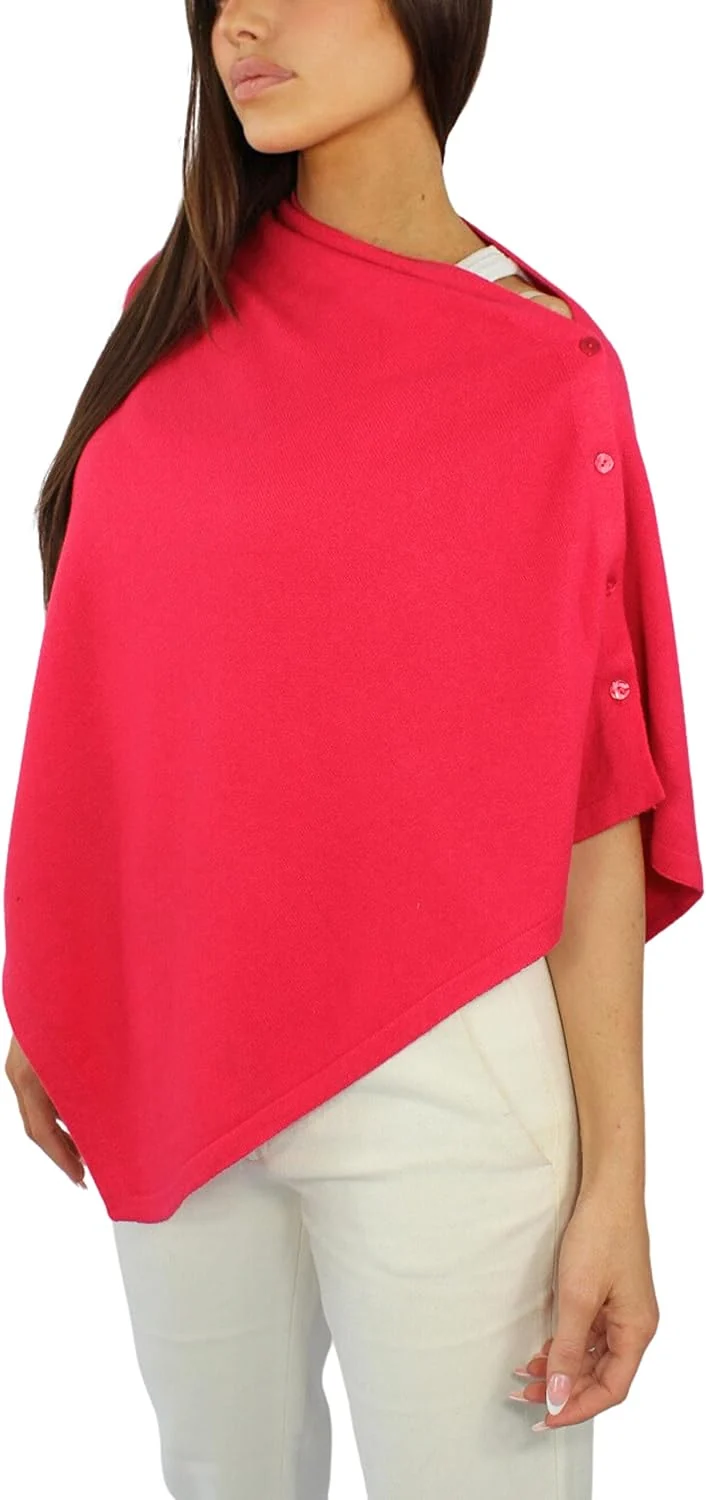 Win's Damen Poncho aus Kaschmirgemisch - Made in Italy Einheitsgrösse Fuchsien-Rosa, Einheitsgrösse