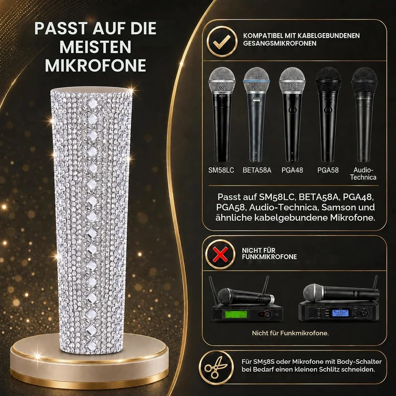 RhymKawa Glitzernde Kristall-Mikrofonhülle für Universal-Mikrofon SM58LC, Beta 58a Abdeckung, Ersatz
