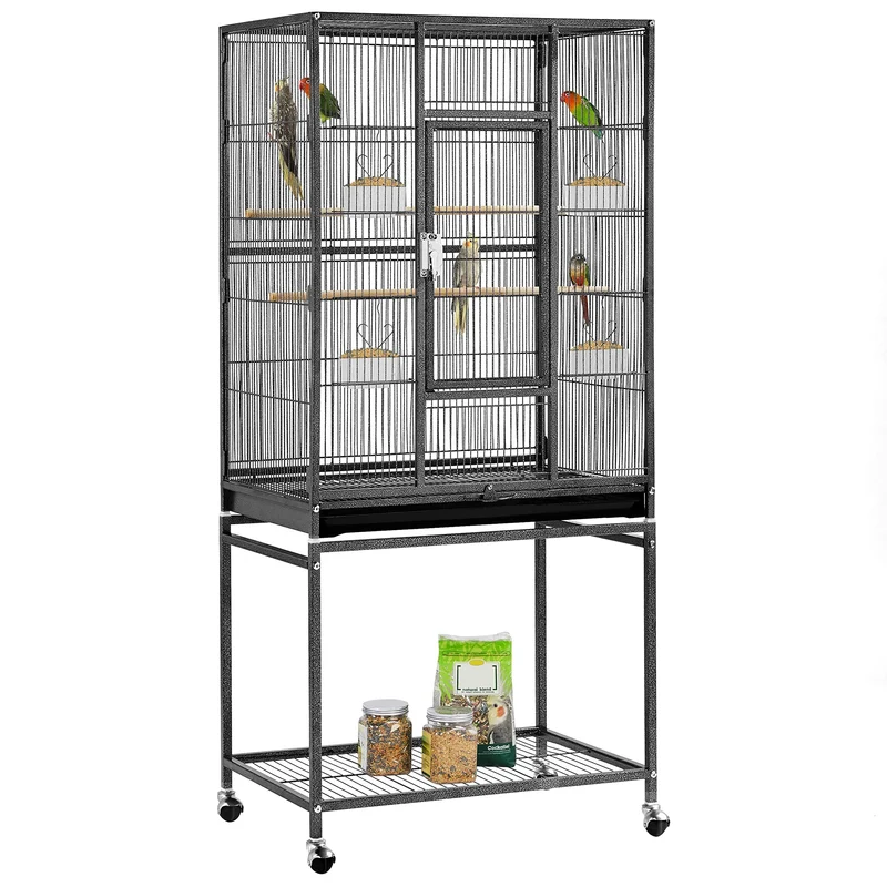 Yaheetech Vogelvoliere Vogelkäfig Voliere Vogelhaus mit Rollen für Nymphensittiche, Papageien Schwar