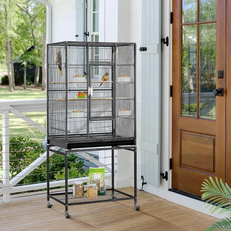 Yaheetech Vogelvoliere Vogelkäfig Voliere Vogelhaus mit Rollen für Nymphensittiche, Papageien Schwar