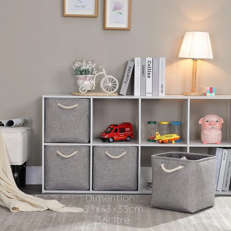 Mangata Aufbewahrungsbox Stoff 33x33x33 cm, aufbewahrungskorb Grau, Korbe Stoff in Würfel für Schran
