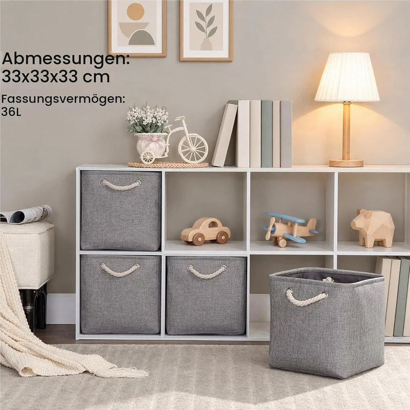 Mangata Aufbewahrungsbox Stoff 33x33x33 cm, aufbewahrungskorb Grau, Korbe Stoff in Würfel für Schran
