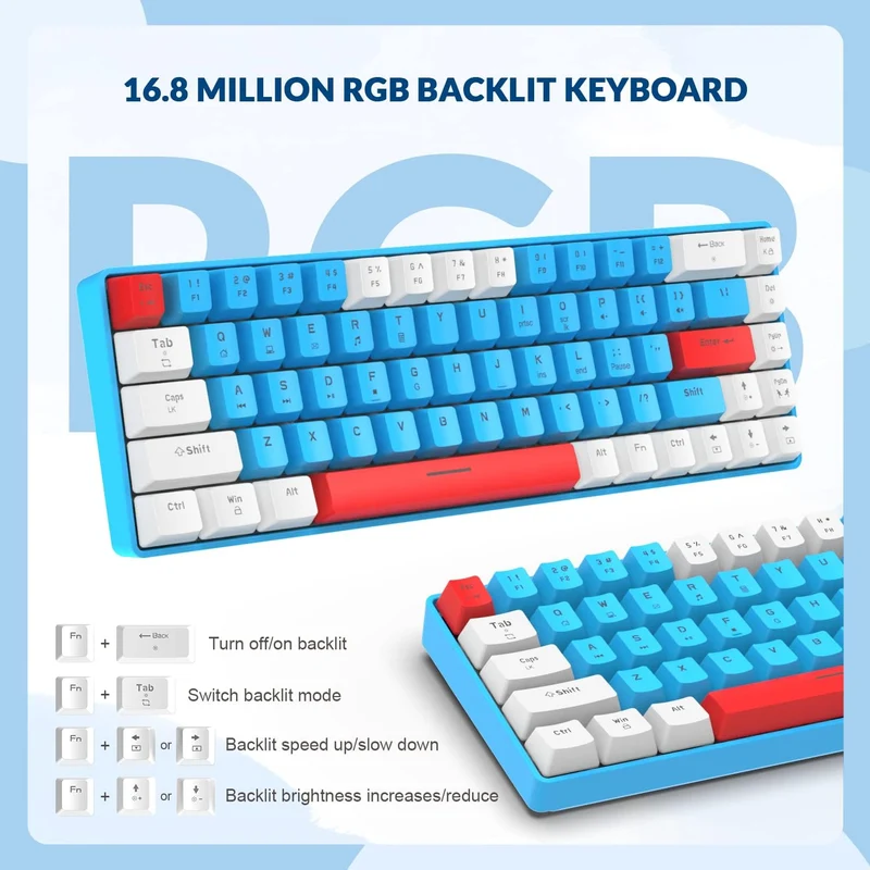 YINDIAO T8 60% RGB Gaming Tastatur und Maus Set + Gewendeltes USB-C Kabel,Kabelgebundene Mechanische