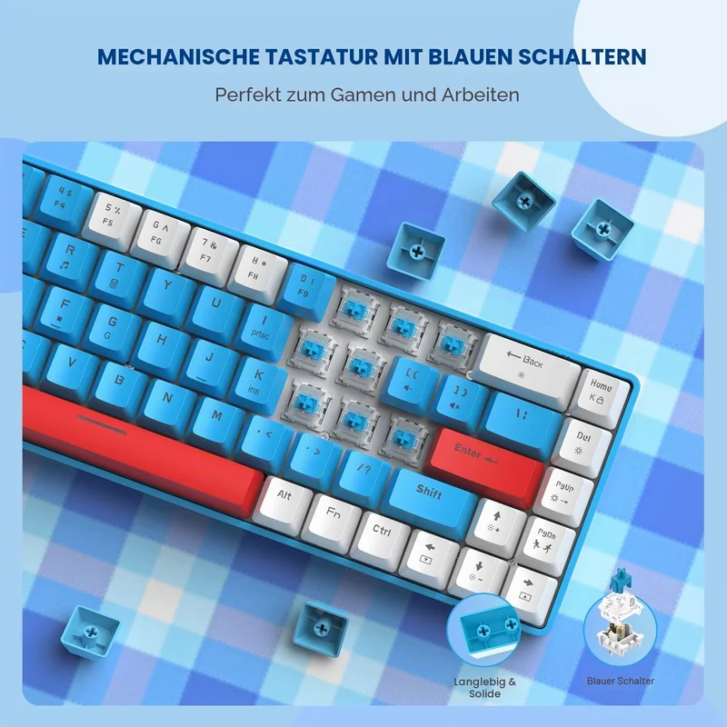YINDIAO T8 60% RGB Gaming Tastatur und Maus Set + Gewendeltes USB-C Kabel,Kabelgebundene Mechanische