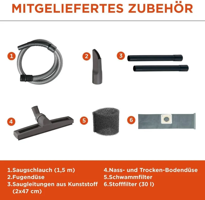 BLACK+DECKER Nass und Trockensauger BXVC30PDE mit Integrierte Steckdose für Elektrowerkzeug (1600 W,