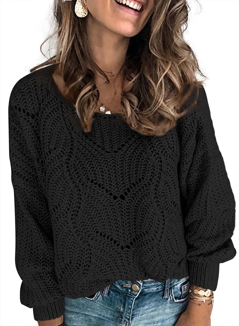 Dokotoo Damen Strickpullover Elegant Rundhals Pullover Herbst Winter Einfarbiger Pulli Oberteil Swea