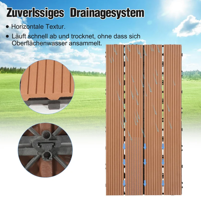 Ansobea WPC Terrassenfliesen Fliesen, 30x60 Holzfliesen 12er Set für 2m²,Balkonfliesen in Holzoptik,