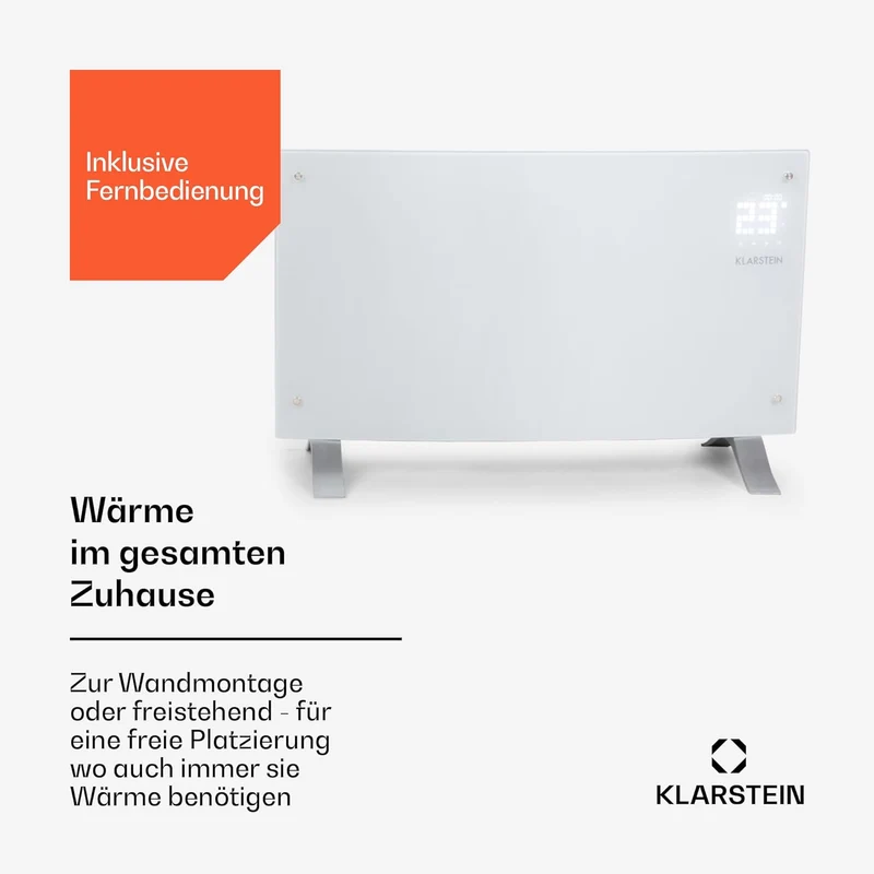 Klarstein Elektroheizung, Konvektor-Heizung Freistehend oder Wandmontage, Mobile Energiesparend, Lei
