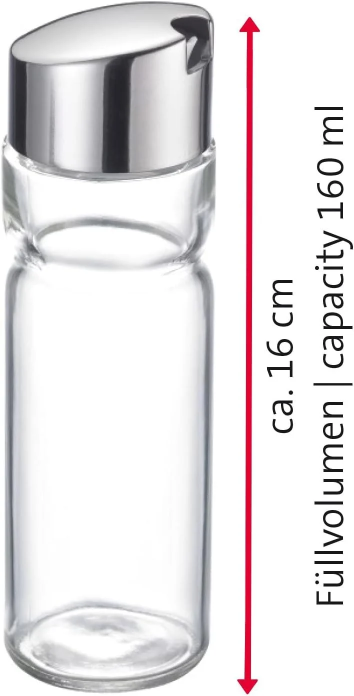 Westmark Öl- /Essig-Flasche, Fassungsvermögen 160 ml, 16 x 4,9 x 4,9 cm, Edelstahl/Glas, Wien, Silbe
