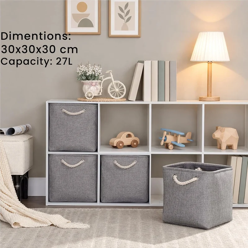 Mangata Aufbewahrungsbox Stoff 30x30x30 cm, aufbewahrungskorb Grau, Korbe Stoff in Würfel für Schran