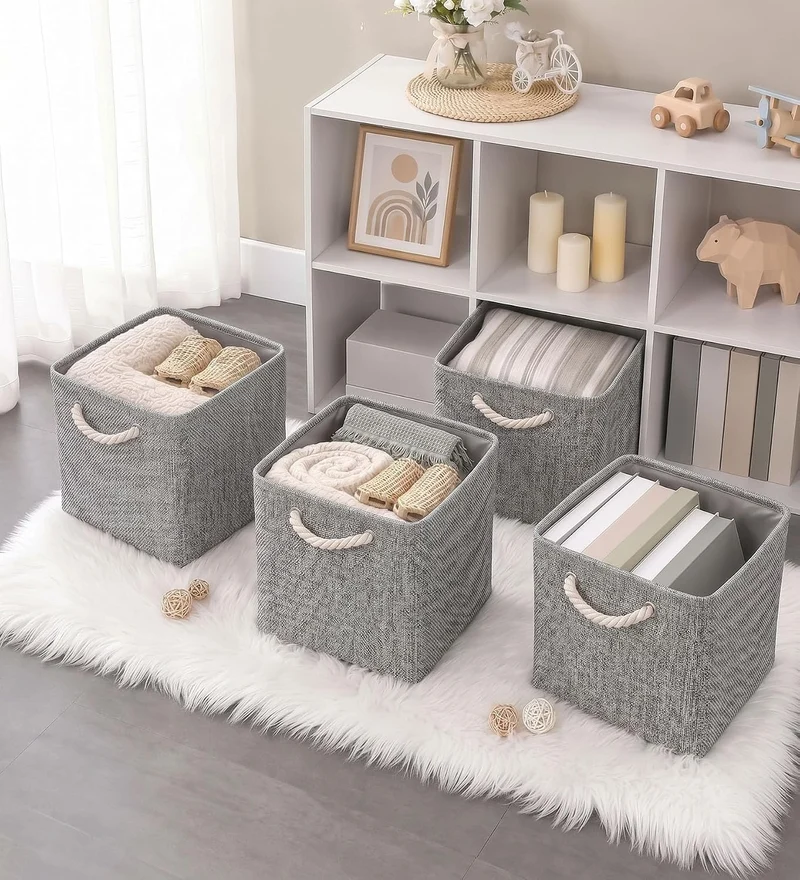 Mangata Aufbewahrungsbox Stoff 30x30x30 cm, aufbewahrungskorb Grau, Korbe Stoff in Würfel für Schran
