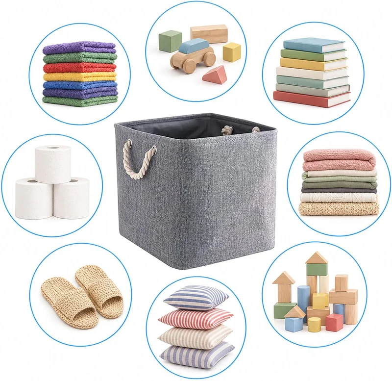 Mangata Aufbewahrungsbox Stoff 30x30x30 cm, aufbewahrungskorb Grau, Korbe Stoff in Würfel für Schran