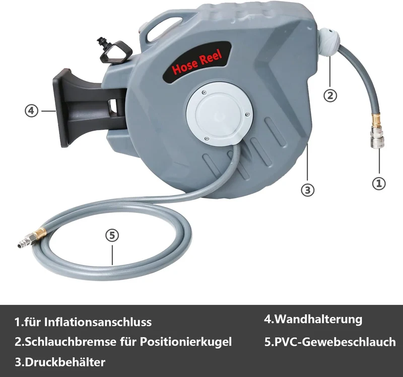 Izrielar 20+2m Druckluftschlauch Aufroller Automatisch, Schlauchaufroller mit 1/4'' Anschluss, Autom