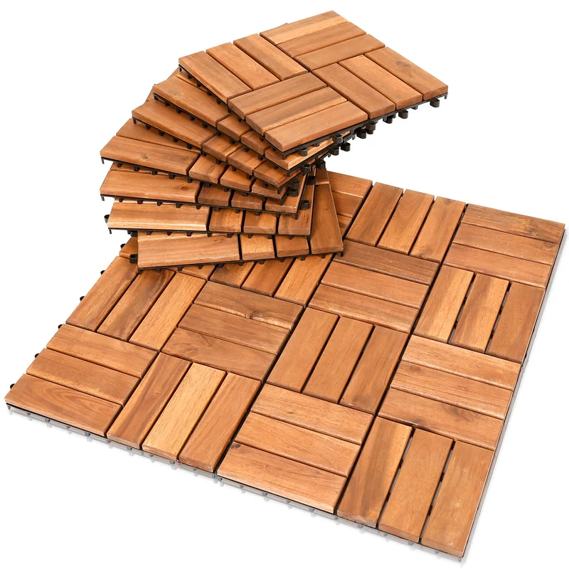 Ansobea Holzfliesen Balkon, Akazienholz 30x30cm Terrassenfliesen 11Stück 1㎡,Terassenboden Aussen,Kli