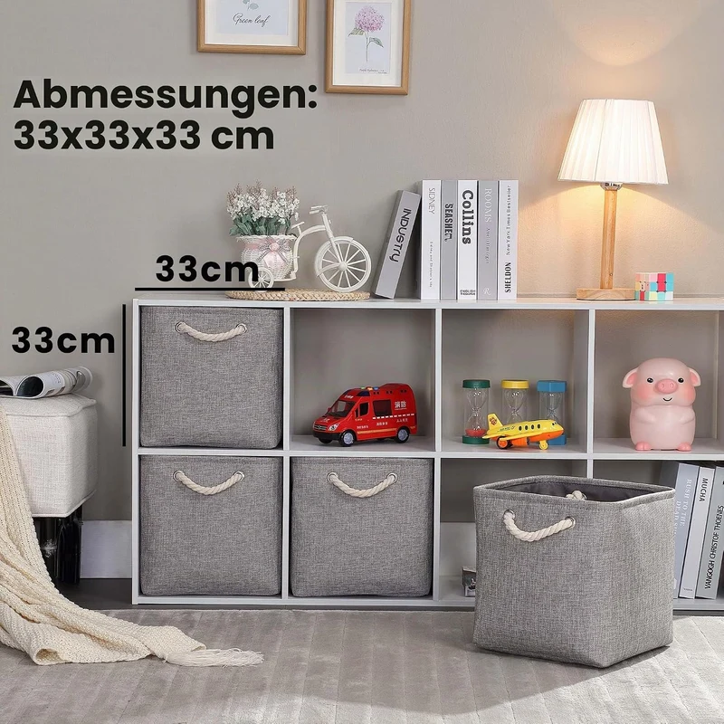 Mangata Aufbewahrungsbox Stoff 33x33x33 cm, aufbewahrungskorb Grau, Korbe Stoff in Würfel für Schran